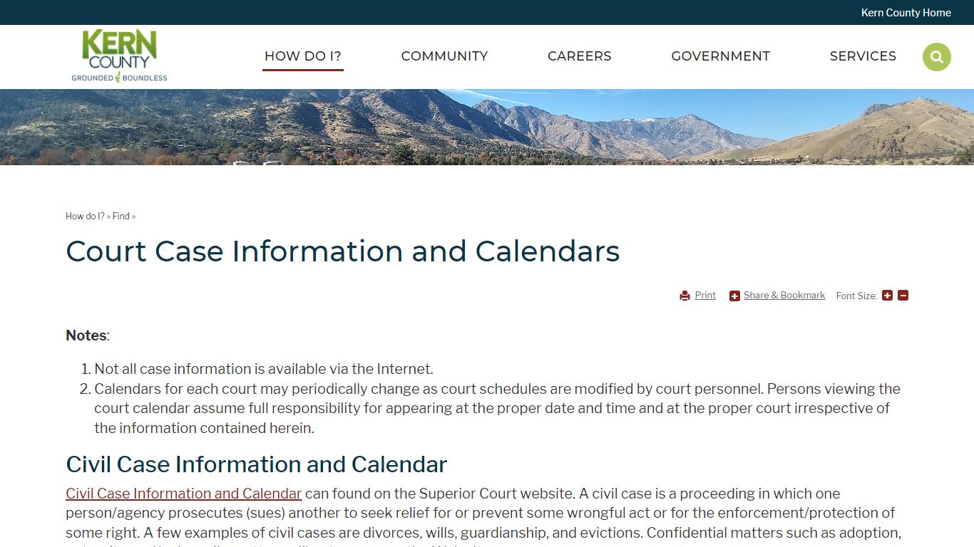 Court Case Information and Calendars | Kern County, CA